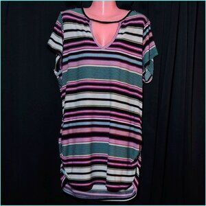 2X Striped Cut Out Shirt Dress